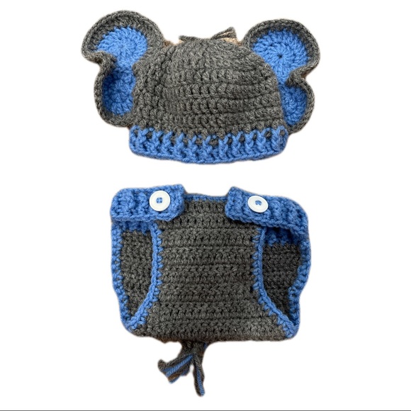 Newborn Baby Elephant Hat and Diaper Cover Crochet - Picture 1 of 2